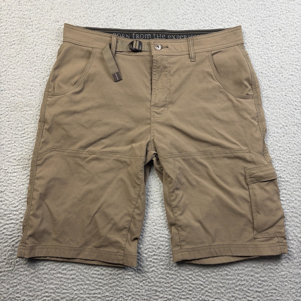 prAna Shorts Mens Stretch Zion Hiking Cargo Belted Outdoor Trail Brown 34x12